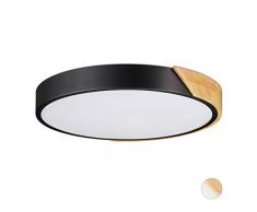 Relaxdays Deckenleuchte, 24W LED Flurlampe, Deckenlampe Wohnzimmer, Holz & Metall, H x D: 5 x 40 cm, schwarz, 40 cm, rund