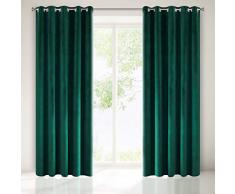 Eurofirany Vorhang Samt Velvet Dunkelgrün 1 Stk. 8 Ösen Edel Gardine Elegant Glatt Einfarbig Weich Wohnzimmer Schlafzimmer Lounge, Polyester, 140X250 cm