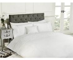 Limoge Weiß Bettbezug und 2 Kissenbezüge Night Owl Bettwäsche erhöhte Rose Rüschen Detail, weiß, Einzelbett