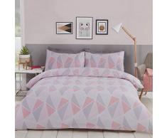 My Home Bettwäsche-Set für Einzelbett, geometrisch, 1 x 135 x 200 cm, 1 x Kissenbezug 50 x 75 cm, Rosa/Grau