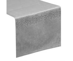 Eurofirany Tischdecke Tischläufer Samt Tischdekoration Tischband Tischtuch Velvet Edel Elegant Steinchen Zirkonien 1 STK, Silber, 35X180 cm