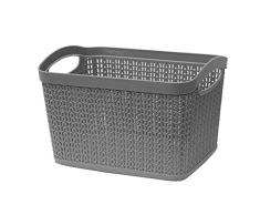 JVL Knit Design Loop Kunststoff rechteckig, klein, Aufbewahrungskorb mit Griffen – 6. Liter, grau
