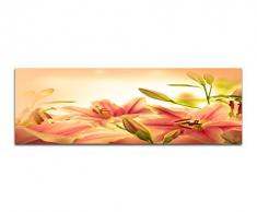 Panoramabild auf Leinwand und Keilrahmen 150x50cm Lilien BlÃ¼ten GroÃaufnahme Sonnenlicht