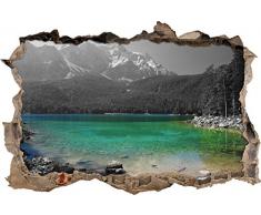 Pixxprint 3D_WD_4890_62x42 Eibsee vor der Zugspitze Wanddurchbruch 3D Wandtattoo, Vinyl, schwarz / weiÃ, 62 x 42 x 0,02 cm