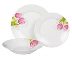 Dajar Tafelservice Tulpe 18-TLG. DOMOTTI, Porzellan, Weiß Rosa Grün, 43,5 x 10,5 x 23,8 cm, Einheiten