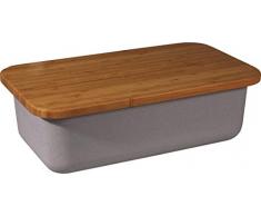 zuperzozial Brotkasten & Schneidebrett aus Bambus mit Deckel, Steingrau, Nylon/A