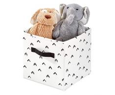 iDesign Stoffbox, kleine faltbare Aufbewahrungsbox aus Baumwoll-Polyester-Mischung mit 2 Griffen, gemusterte Ordnungsbox für Schrank und jeden Raum, schwarz und weiß