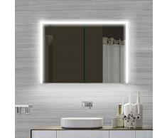 Lux-aqua Aluminium LED Kalt-/ Warmlicht Badezimmer Spiegelschrank SMC10070DP, Silber/Verspiegelt, 1000x700x120mm