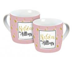 infinite by GEDA LABELS (INFKH) Heldin des Alltags Echtgold Druck Tasse, Porzellantasse, Kaffeetasse, Porzellan, Rosa/Gold, 300 ml