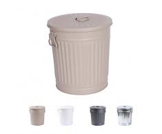 Abfalleimer Mülleimer Vintage Wäschebehälter Deckeleimer Mülltonne mit Tragegriffen Beige Ø 21,5 cm, Höhe 21,5 cm