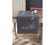 Vervaco Bedruckter Läufer Weiße Blumen & Gräser Stickpackung, Baumwolle, 40 x 100 x 0,3 cm