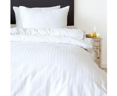 Heckett Lane Bettwäsche 100% Baumwolle Mako-Satin Uni Stripe 155x220 (80x80) White