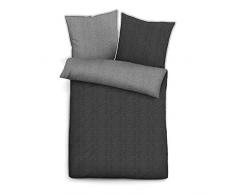 biberna 0840500 Melange-Flanell Uni Bettwäsche Garnitur mit Kopfkissenbezug mit Paspel (Baumwolle) 1x 200x200 cm + 2X 80x80 cm, Titanium