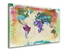 LANA KK - Leinwandbild Weltkarte Blau Weltkarte - deutsch - Kunstdruck-Pinnwand auf Echtholz-Keilrahmen â Globus in bunt, einteilig & fertig gerahmt in 120 x 80 cm