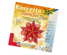 folia 326/2020 - Bastelset Bascetta Stern Duo hochrot/gold, 32 Blatt, 20 x 20 cm, fertige Größe des Papiersterns ca. 30 cm, mit ausführlicher Anleitung - ideal zur zeitlosen Dekoration