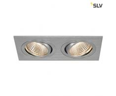 SLV LED Deckeneinbaustrahler NEW TRIA 155 I eckig, double, 3000K, CS, Clipfeder, matt aluminium, Einbauleuchte, Deckenstrahler, schwenkbare Deckeneinbauleuchte, Indoor