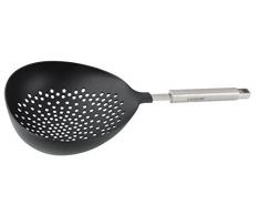 Fackelmann Jumbo-Seiher VIA MONTENAPOLEON, Küchenhelfer mit Funktionsteil aus Kunststoff, Sieb für beschichtete Töpfe und Pfannen (Farbe: Silber/Schwarz), Menge: 1 Stück