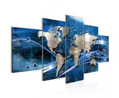 Bilder Weltkarte World Map Wandbild Vlies - Leinwand Bild XXL Format Wandbilder Wohnzimmer Wohnung Deko Kunstdrucke Blau 5 Teilig - MADE IN GERMANY - Fertig zum Aufhängen 106853a