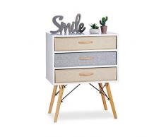 Relaxdays, Mehrfarbig Kommode mit 3 Schubladen, Beistellschrank, entnehmbare Faltboxen, Nachtkommode HxBxT 74x58x44 cm, Standard