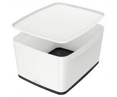 Leitz MyBox Aufbewahrungsbox mit Deckel, 18 Liter, Wasserabweisend, perlweiß /schwarz, WOW, 52161095