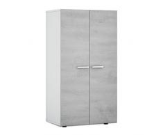 Habitdesign 0L7816O - Schuhregal Star 2-Tür, schmales Schuhregal, Weiß Glänzend und Zementiert, Maße: 103 cm (Höhe) x 55 cm (Breite) x 36 cm (Tiefe)