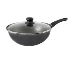 Crealys 510089 Wok/Pfanne, pulverbeschichteter Titan-Stahl mit Bakelit-Griffen, 28 cm, glänzendes Schwarz