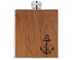 SmartWoods Flachmann Taschenflasche aus Edelstahl mit Ummantelung aus Naturholz, Sichtbeton oder Stein 177 ml hochwertige Trinkflasche Schnapsflasche Geschenkidee (Anker)