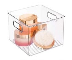 InterDesign Linus Badezimmer Organizer, quadratische Schubladenbox aus Kunststoff mit Griffen, durchsichtig
