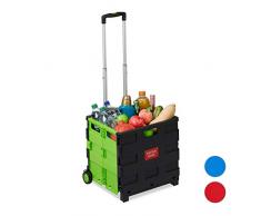 Relaxdays Einkaufstrolley klappbar, Teleskop-Griff, 2 Gummi Rollen, bis 35 kg, Shopping Trolley, Aluminium, ABS, grün