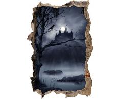 Pixxprint 3D_WD_1975_62x42 Düstere Burg bei Nacht Wanddurchbruch 3D Wandtattoo, Vinyl, bunt, 62 x 42 x 0,02 cm