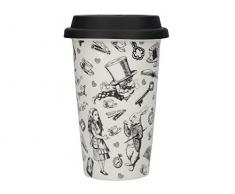 CREATIVE TOPS Victoria und Albert Alice im Wunderland Thermobecher, Keramik, Schwarz/Weiß, 19,5 x 19,5 x 15,5 cm