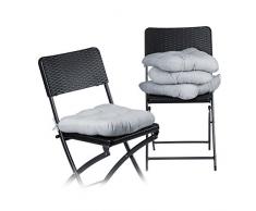 Relaxdays Stuhlkissen 4er Set, bequeme Sitzkissen mit Schleife, Sitzpolster Garten, Haus, weich, waschbar, 36x36cm, grau