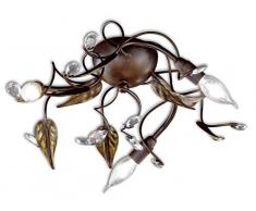 Honsel Leuchten 21863 Honsel Deckenleuchte rostfarbig antik, Blattdekor goldfarbig Glasbehang klar