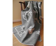 JOWOLLINA Wendedecke Wolldecke Plaid Kuscheldecke 100% Wolle 130x200 cm (Happy Cat Grau)