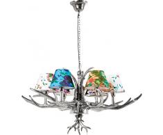Kare Hängeleuchte Antler Flowers, Silber, rustikale Lampe mit Hirschgeweih, ausgefallene Lampenschirme mit Blumenmuster, Design Kronleuchter, (H/B/T) 66x75x75cm, 6er