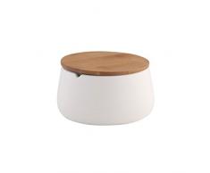 axentia Utensilienbecher Bonja Wellness, Vorratsdose in Weiß mit hellbraunem Bambusdeckel, Aufbewahrungsbox ideal fürs Bad, Maße: ca. 12,5 x 12,5 x 6,5 cm