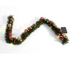 Heitmann Deco dekorierte Weihnachtsgirlande mit Ãpfeln; Zimt; Zapfen und Schleifen - mit LED-Beleuchtung - grün; rot; weià - für innen