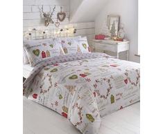 Natur Weihnachten Einzelbett Bettbezug & 1 Kopfkissenbezug Betten Bettwäsche-Set Xmas Tree Herzen Kranz