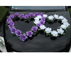 Autoschmuck Hochzeit Dekoration, Rattan, Reinweiß/Lila, 34x24x14