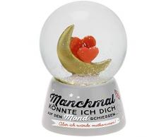 Die Geschenkewelt 46188 Traumkugel Mond mit Herzen, 6,5 cm Schneekugel, Mehrfarbig, Höhe