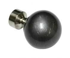 GARDINIA Endknöpfe für Gardinenstangen, 2 x Endstück Kugel, Serie Chicago, Metall, Silber, Edelstahl-Optik, Durchmesser 20 mm