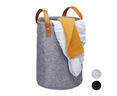 Relaxdays Wäschekorb Filz, Tragegriffe aus PU-Leder, 28 l Aufbewahrungskorb Kinderzimmer, Bad, HxD 45 x 30 cm, anthrazit, 1 Stück