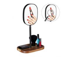 Relaxdays Kosmetikspiegel mit Ablage, Holz, Metall, Bad & Schlafzimmer, Vergrößerungsspiegel, HBT 35 x 20 x 14 cm, Natur