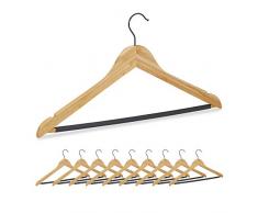 Relaxdays 10er Set Kleiderbügel Bambus, Garderobenbügel, Kerben & Steg, rutschfest, 360° drehbarer Haken, Natur/schwarz, 10 Stück