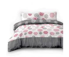 AmeliaHome 07201 2tlg Biber Bettwäsche 155x220 cm mit 1 Kopfkissenbezug 80x80 cm 100% Baumwolle Bettbezug Reißverschluss Snuggy Collection Flakes Schneeflocken weiß grau rot