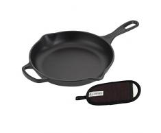 Le Creuset Gusseisen Brat-und Servierpfanne Signature 23 cm, schwarz & Le Creuset Griffüberzug Klassik schwarz
