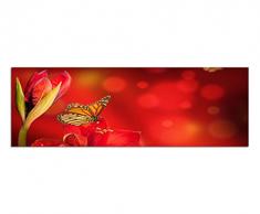 Panoramabild auf Leinwand und Keilrahmen 150x50cm Gerbera BlÃ¼te rot Schmetterlinge