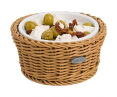 Saleen Korb mit herausnehmbarer Porzellan-Schale, Gastrotauglich, Rund, Durchmesser: 13 cm, Kunststofffaser/Porzellan, Beige/Weiß, 02100604160