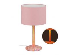 Relaxdays Tischlampe Kinder, gestreifter Holzfuß, Stoffschirm, E 14, Mädchen, Nachttischlampe, H x D: 42,5 x 24 cm, bunt