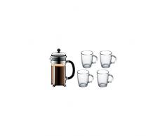 Bodum K1928-16COS Chambord Set Kaffeebereiter 1.0 L Edelstahl und 4 Stück Bistro Gläser 0.35 l Kaffeebereiter, Mehrlagig, Schwarz